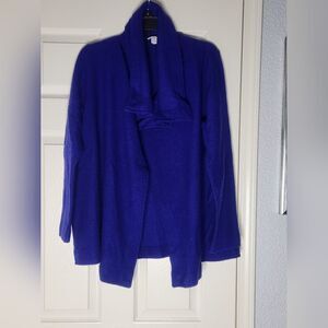Chico's 2/Large 100% WOOL Open Front Cardigan Navy Blue Lng Sleeve Women Sweater